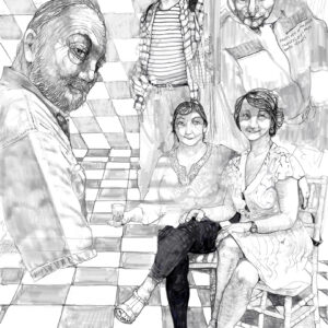 PROFESSOR, COLLEAGUE, FRIEND and TWO FORMER STUDENTS, drawing, 140x100 cm, 2021.